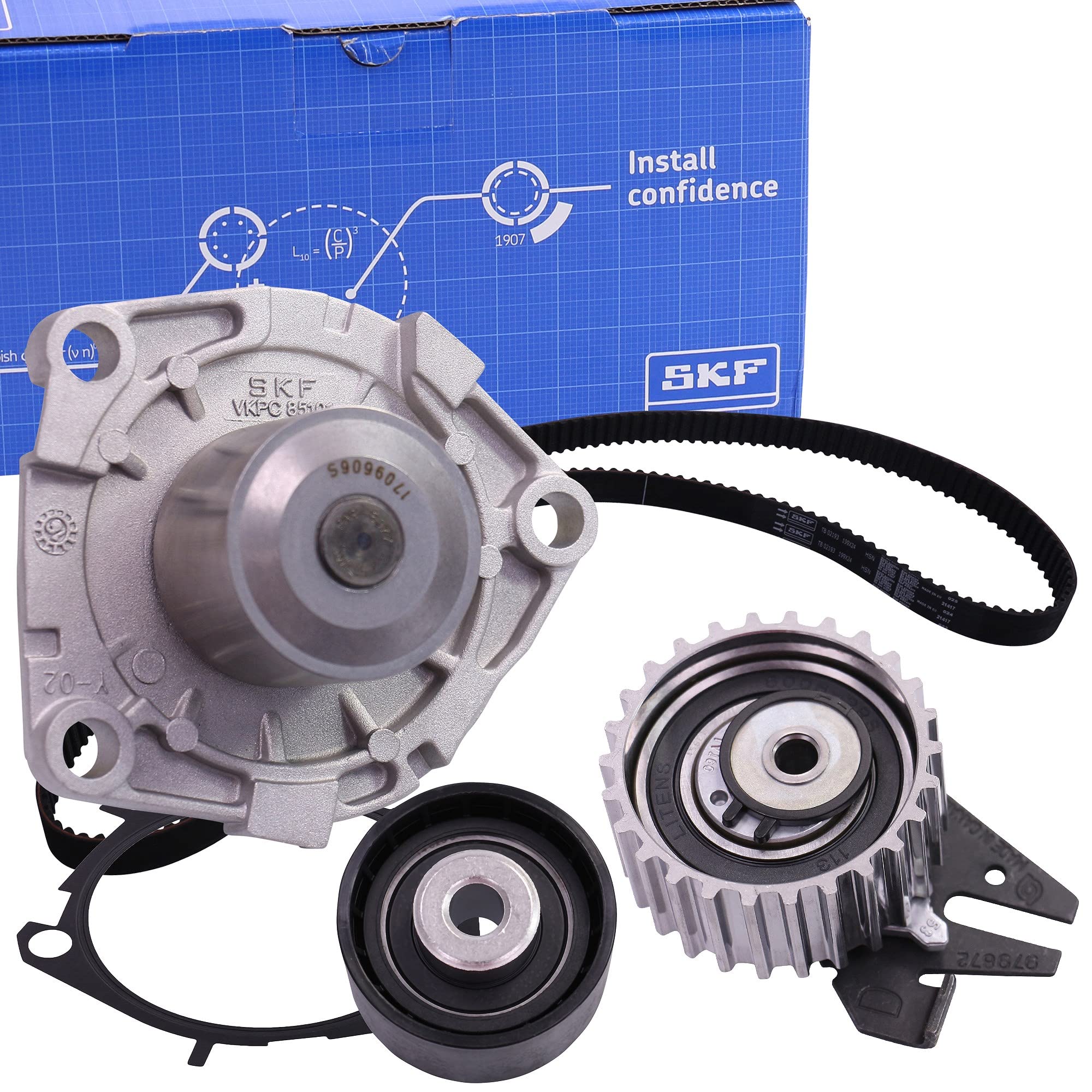 SKF VKMC 02193-2 Kit cinghia distribuzione pompa acqua N° denti: 199 con guarnizioni Compatibilità con FIAT Ducato Van 250, 290 Ducato Camion pianale/Telaio 250, 290 500X 334, ALFA ROMEO