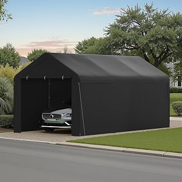 GOJOOASIS Carport Canopy Tent 10x20 Portable Garage w/Sidewalls, Black