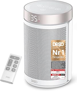 Dreo Energiesparender Heizlüfter, 34 dB Leiser 1500W Elektrischer PTC Keramik, Thermostat, 3 Modus 3 Geschwindigkeit, Überhitzungs- & Kippschutz, 12 Std. Timer, Elektroheizung für Räume Schlafzimmer