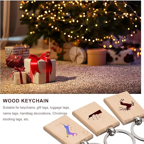 Vista 11 de MECCANIXITY Llavero de madera en blanco, 1.57 pulgadas, grabado de madera, llavero para manualidades, paquete de 70