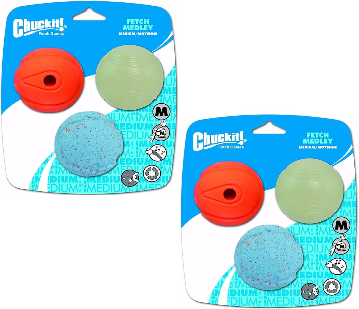 Chuckit! Dog Fetch Toy Medley Package 3 Whistler Glow Rebounce Ball MED 6Ball