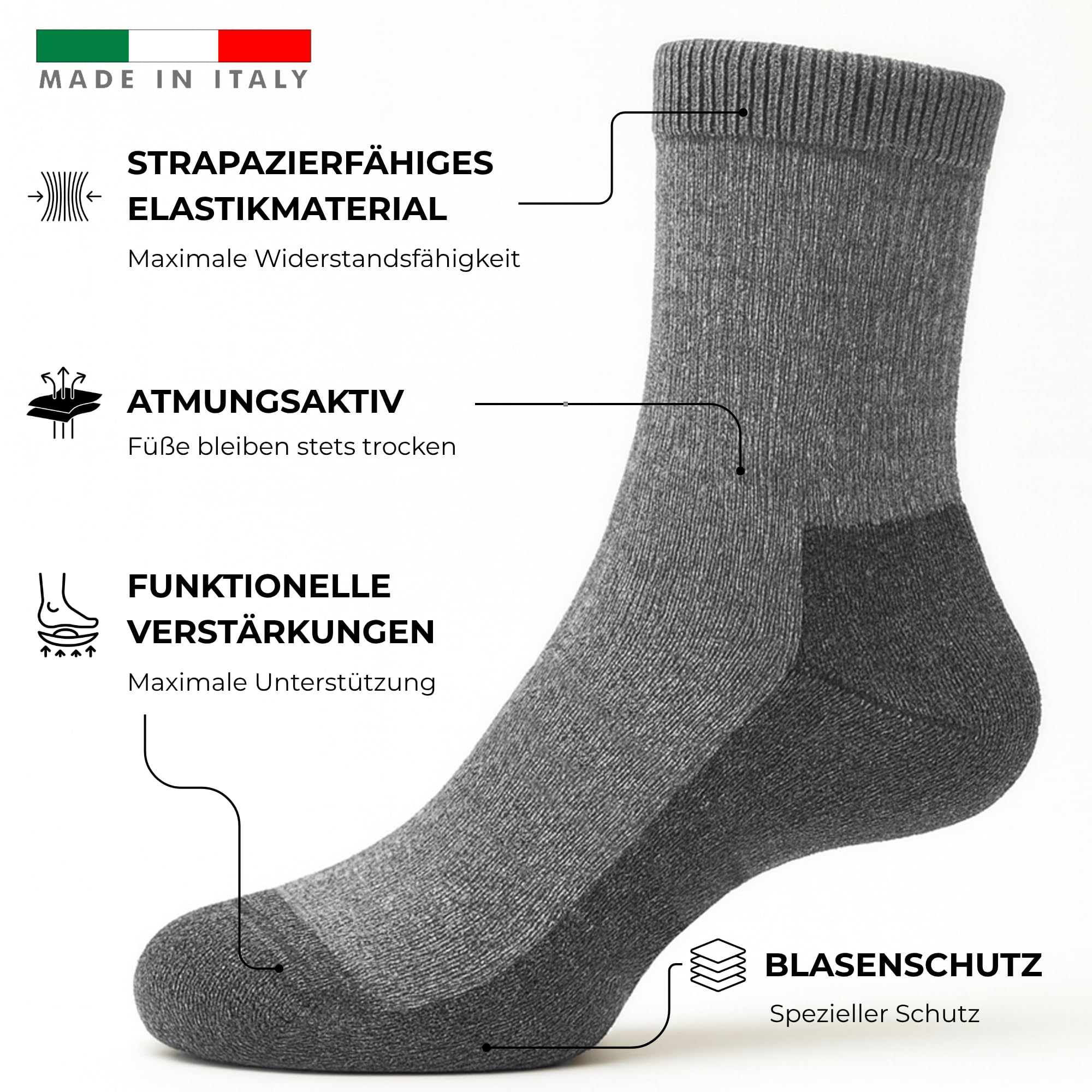 Kaiera – Trek Heavy - 3 Paar Dicke Wandersocken aus Merinowolle – Made in Italy, Thermosocken für die Berge Premium Qualität