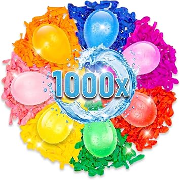 1000 Water Balloons Water Bombs with Filling Aid Attachment, multicoloured, easy to fill