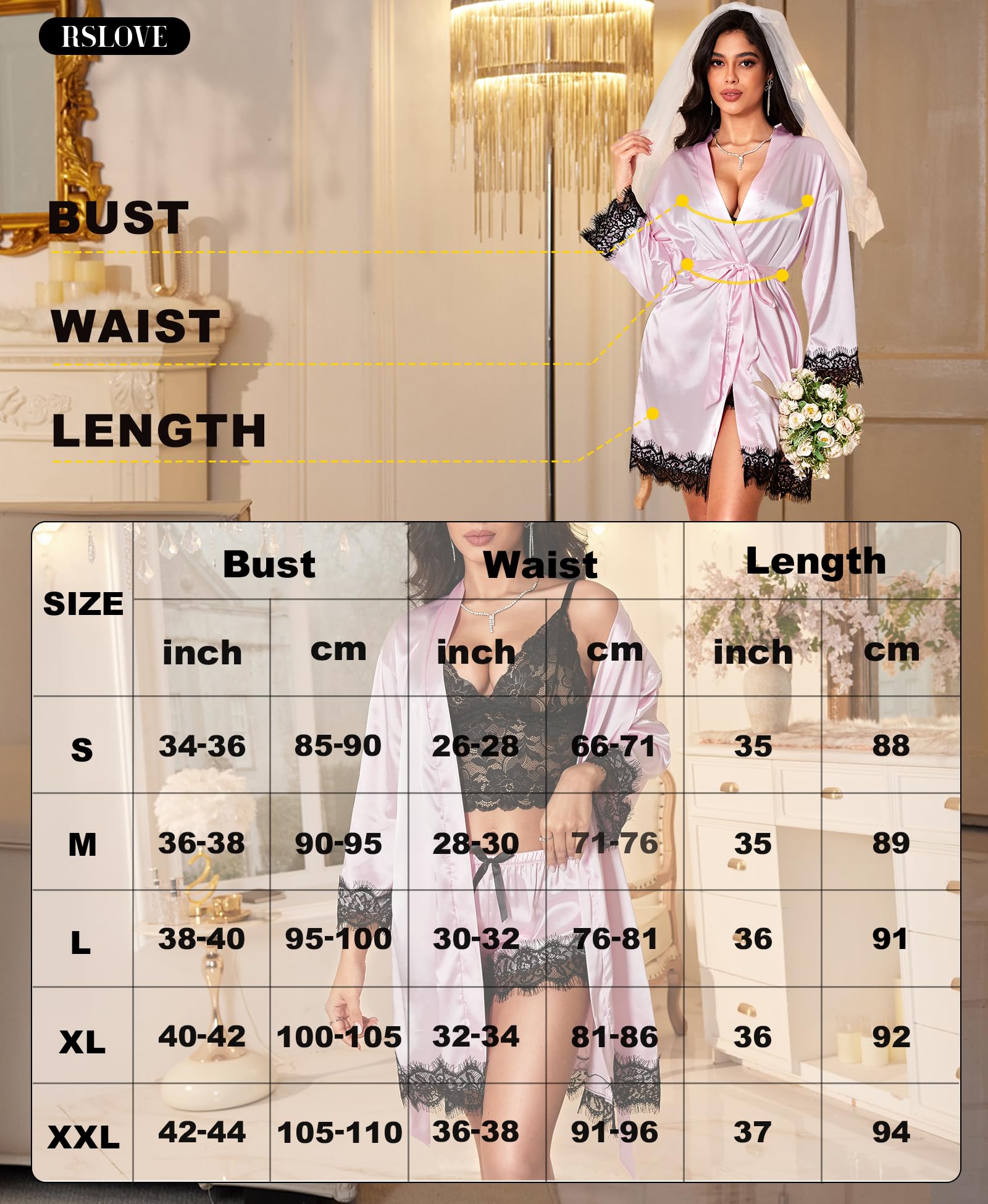 Ensembles de Lingerie Sexy pour Femme – Robe en Satin, vêtements de Nuit en Soie, Nuisette, Nuisette, vêtements de Nuit 3 pièces