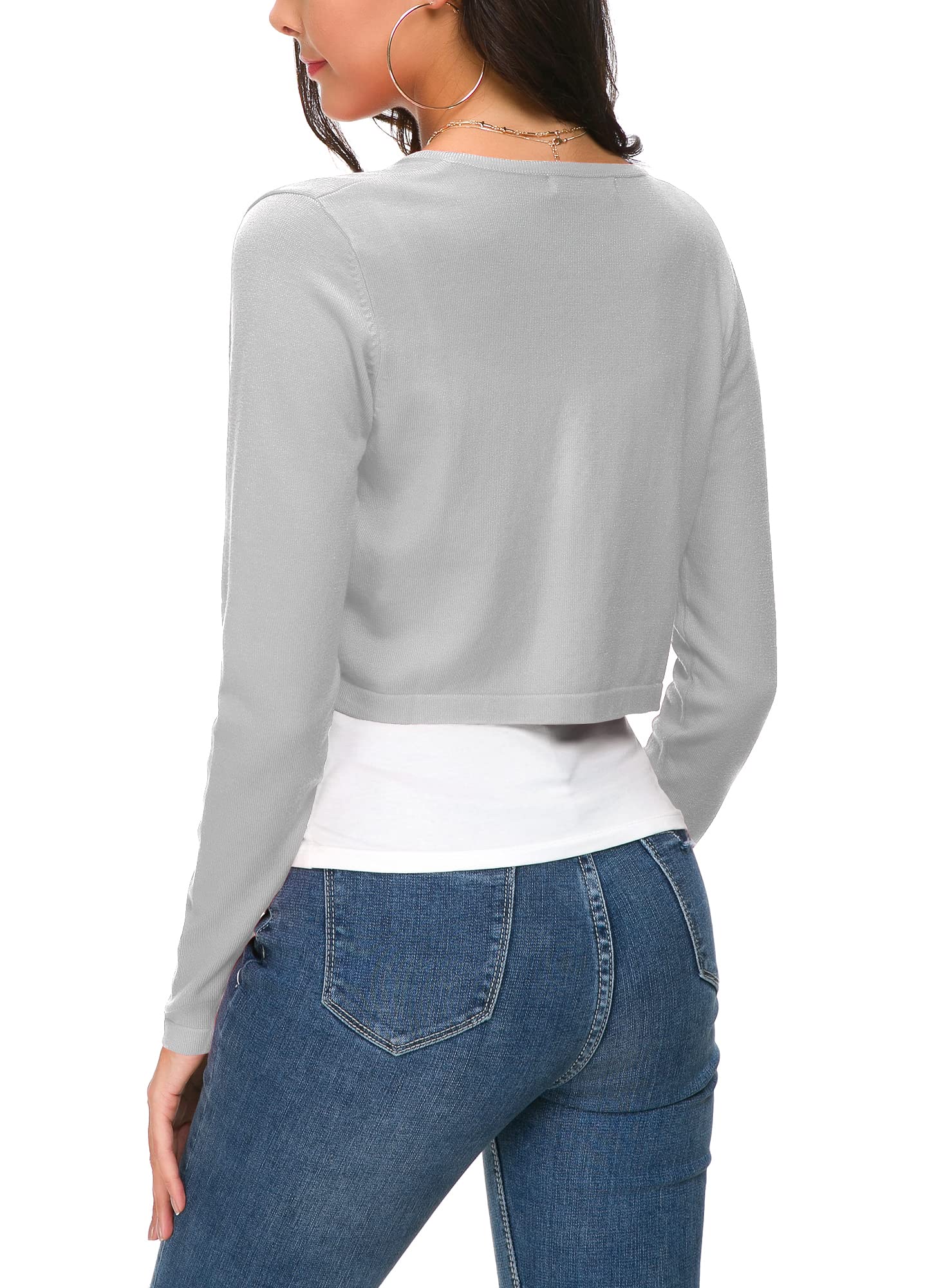 Mujeres Casual Manga Larga Bolero Cuello Redondo Corta Cárdigan Elástico Suéter de Punto Shrug con Botones