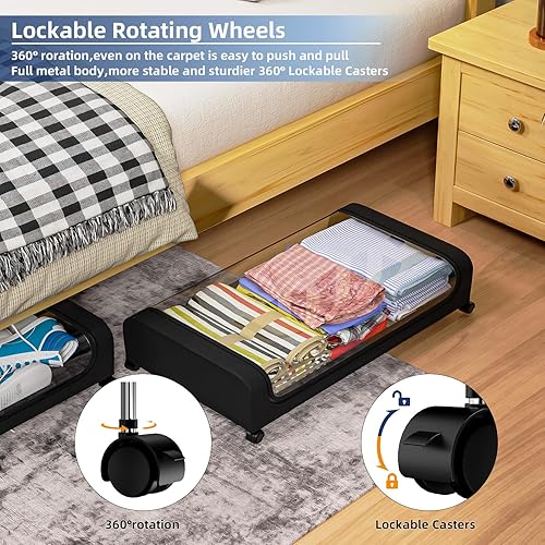 Miniatura 4 de Wocst Almacenamiento debajo de la cama, almacenamiento grande mejorado de 31.5 pulgadas debajo de la cama con tapa, paquete de 4 unidades de