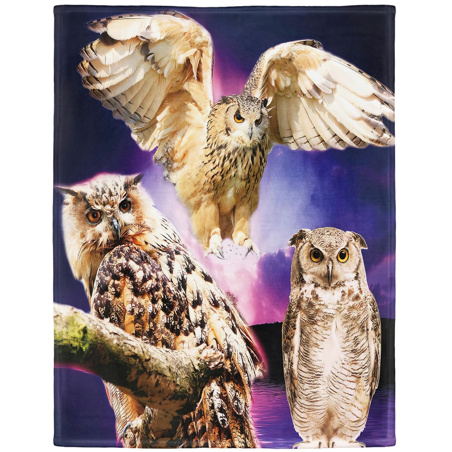 Yisumei White Blanket Cuddly Blankets Soft Flannel Soft Fleece Blanket Bedspread Owl Purple, Polyester, 150X200 Cm