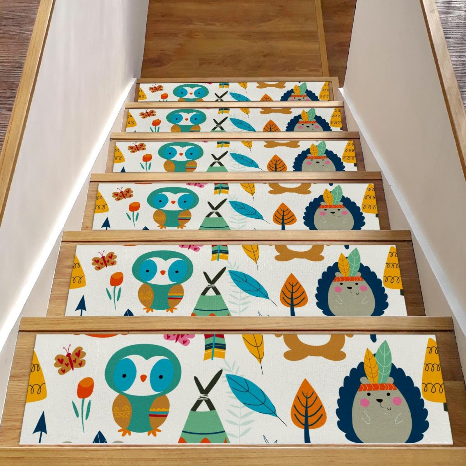 Alfombrillas de escalera para perros y ancianos protector tribal antideslizante de madera 15