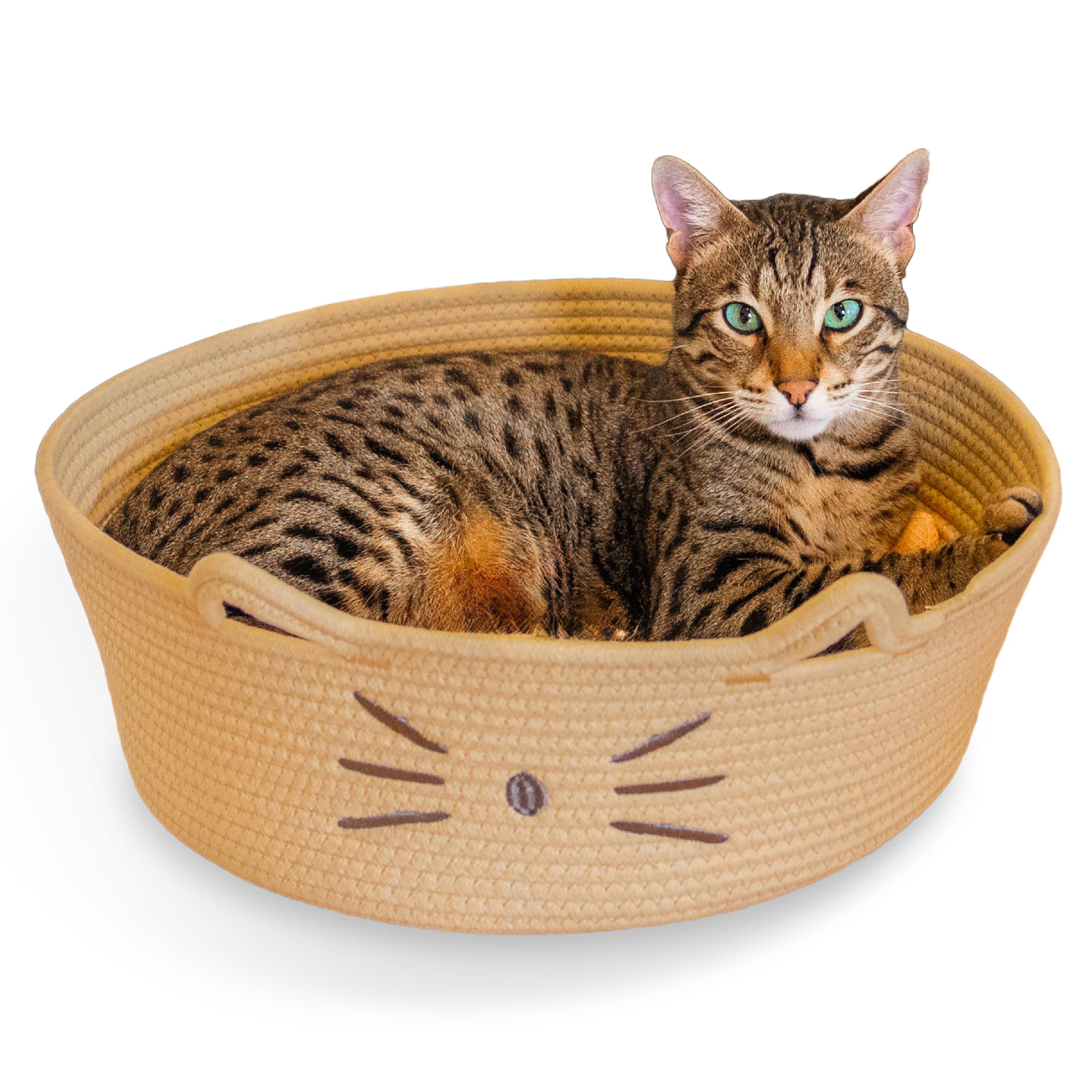 Bed & Basket Retreat 2-in-1 Cat Bed with Removable Cushion, Plush Cotton Rope, Tan, 15 in – Versatile Pet Bed and Toy Storage Basket
