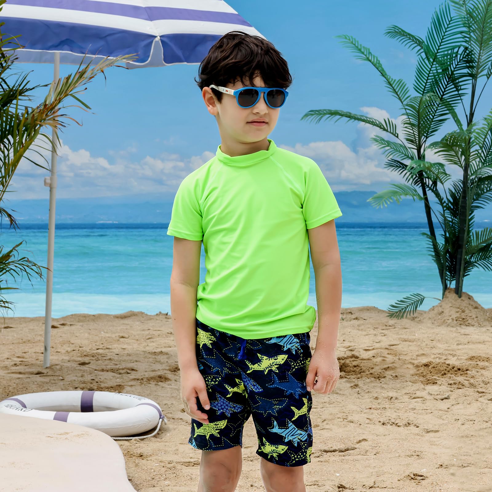 2 Piezas Camiseta Proteccion Solar Niño UPF 50+ Camiseta Anti UV Traje de Baño de Manga Corta Rashguard Secado Rapido para Natacion/Piscina/Playa