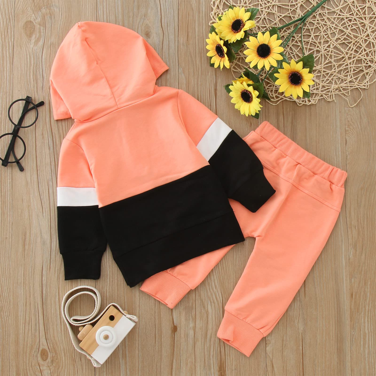 Recién Nacido bebé niñas otoño Patchwork algodón con Capucha Manga Larga Pantalones Largos Tops Sudadera con Capucha Conjunto Trajes Ropa Traje De Surf Mujer
