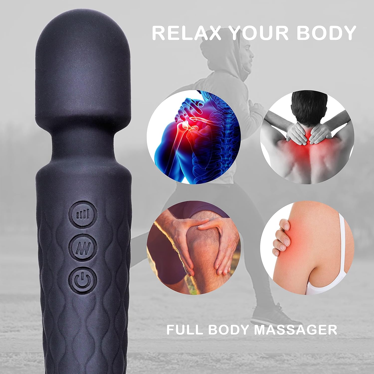 TECVA rechargeable body massage/handheld waterproof vibrate vebrat wand massage machine with 20 vibration mode - 8 speed, battery powered, full body massage, black. TECVA rechargeable body massage/handheld waterproof vibrate vebrat wand massage machine with 20 vibration mode - 8 speed, battery powered, full body massage, black.