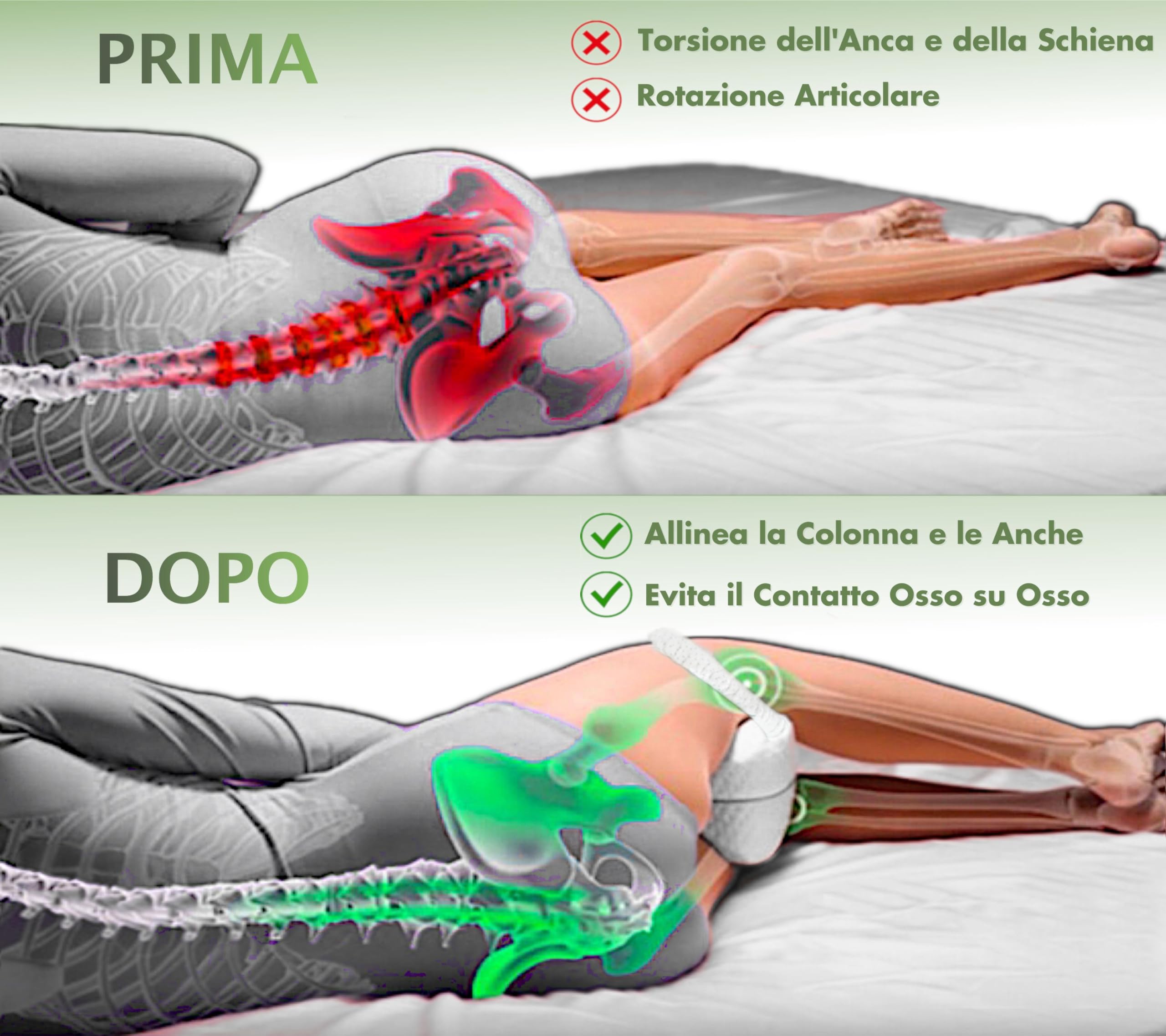 Cuscino per Gambe per Dormire sul Fianco - Cuscino Ortopedico per le Ginocchia per il Sollievo dal Dolore alla Schiena / Fianco / Articolazioni e Sciatica, Fatto di Memory Foam e Copertura in Bambù