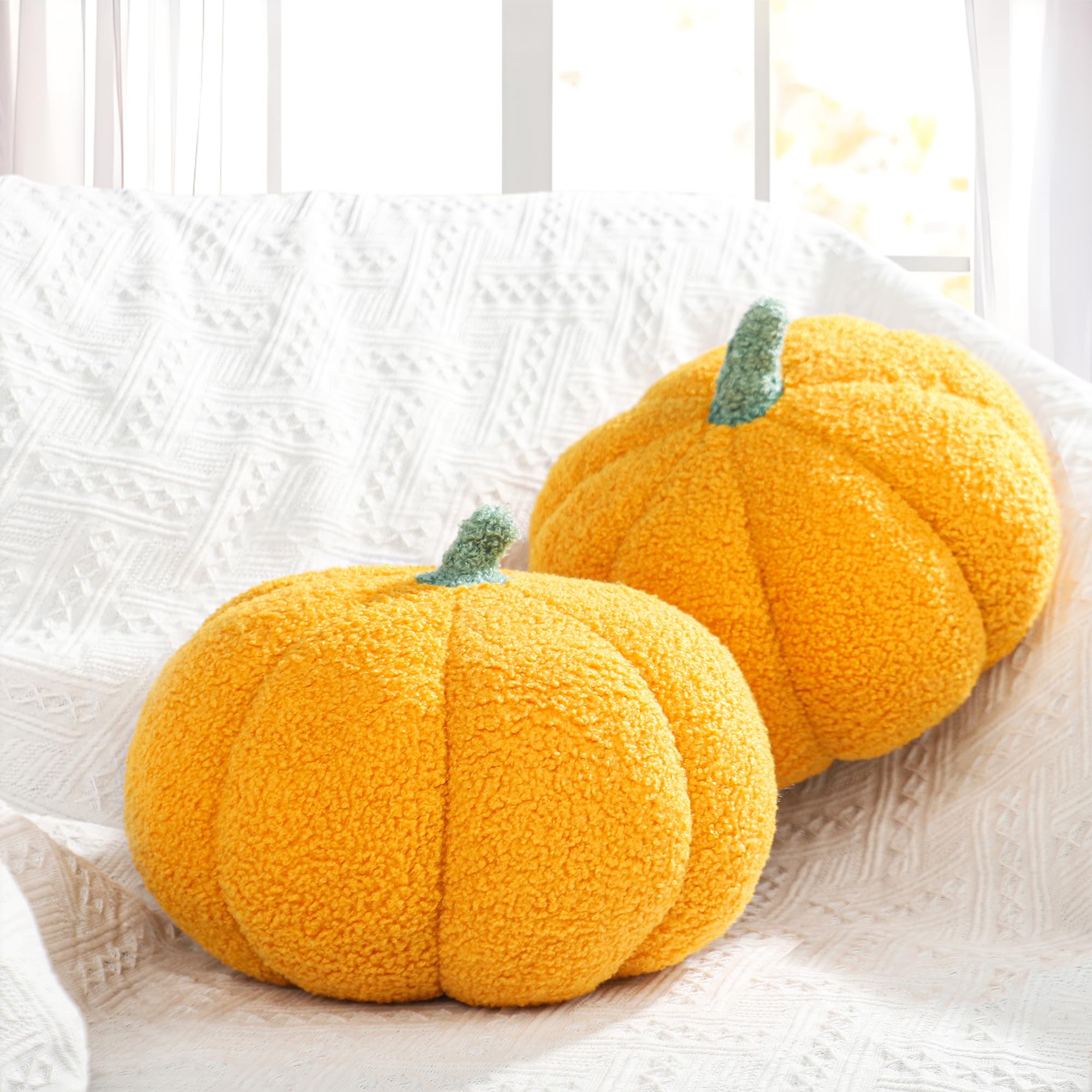 Maniaacer Halloween Pumpkin Throw Pillows Stuffed Pumpkins Plush Cushion Simulated Pumpkin Shaped Sofa Fluffy Decoration for Thanksgiving Fall Home Decoration(Orange, 11.8 x 8 inch)