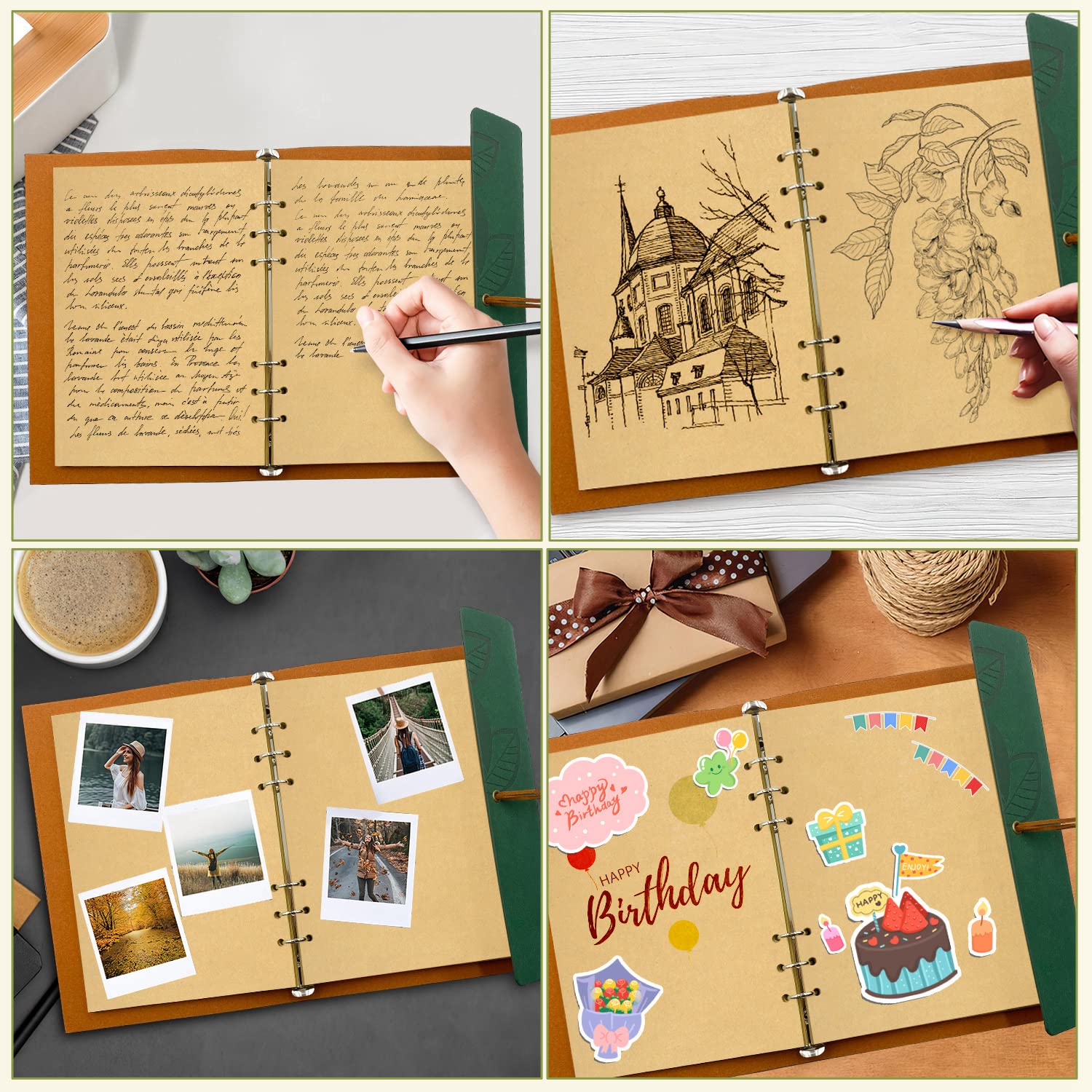 Joy & Inspiration A5 Cuaderno de Piel Pu Vintage Notebook Rellenable Bonito Diario de Viaje Cuaderno de Anillas Refillable Pu Leather Journal