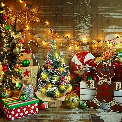 Miniatura 6 de LUZOGA Mini árbol de Navidad artificial de mesa, árbol de Navidad artificial de pino en miniatura con base de lino, perfecto para decoraciones de