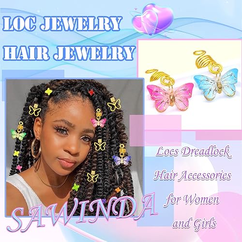 Miniatura 4 de 20 piezas de joyería para el cabello para trenzas, dije de mariposa dorada, accesorios Dreaklock, tubo Loc, accesorios de trenza de cuentas hechas a