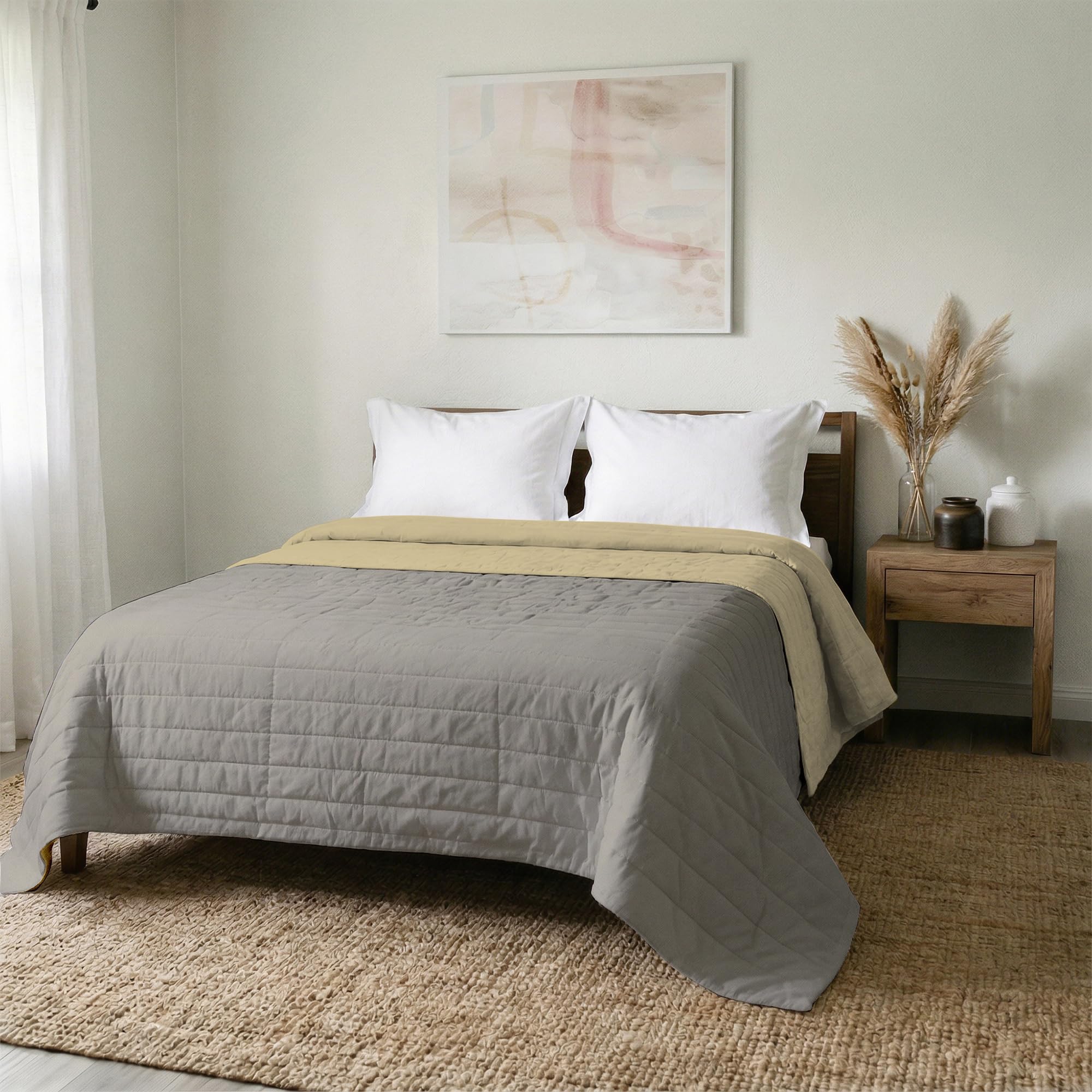 MB Home Italy “Elegant” Summer Quilt, 260x270 cm, Cream/Light Grey