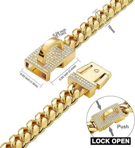 Miniatura 3 de Collar de perro de cadena dorada con circonitas brillantes, eslabones cubanos de metal para perros medianos y grandes, mascotas, resistente, a