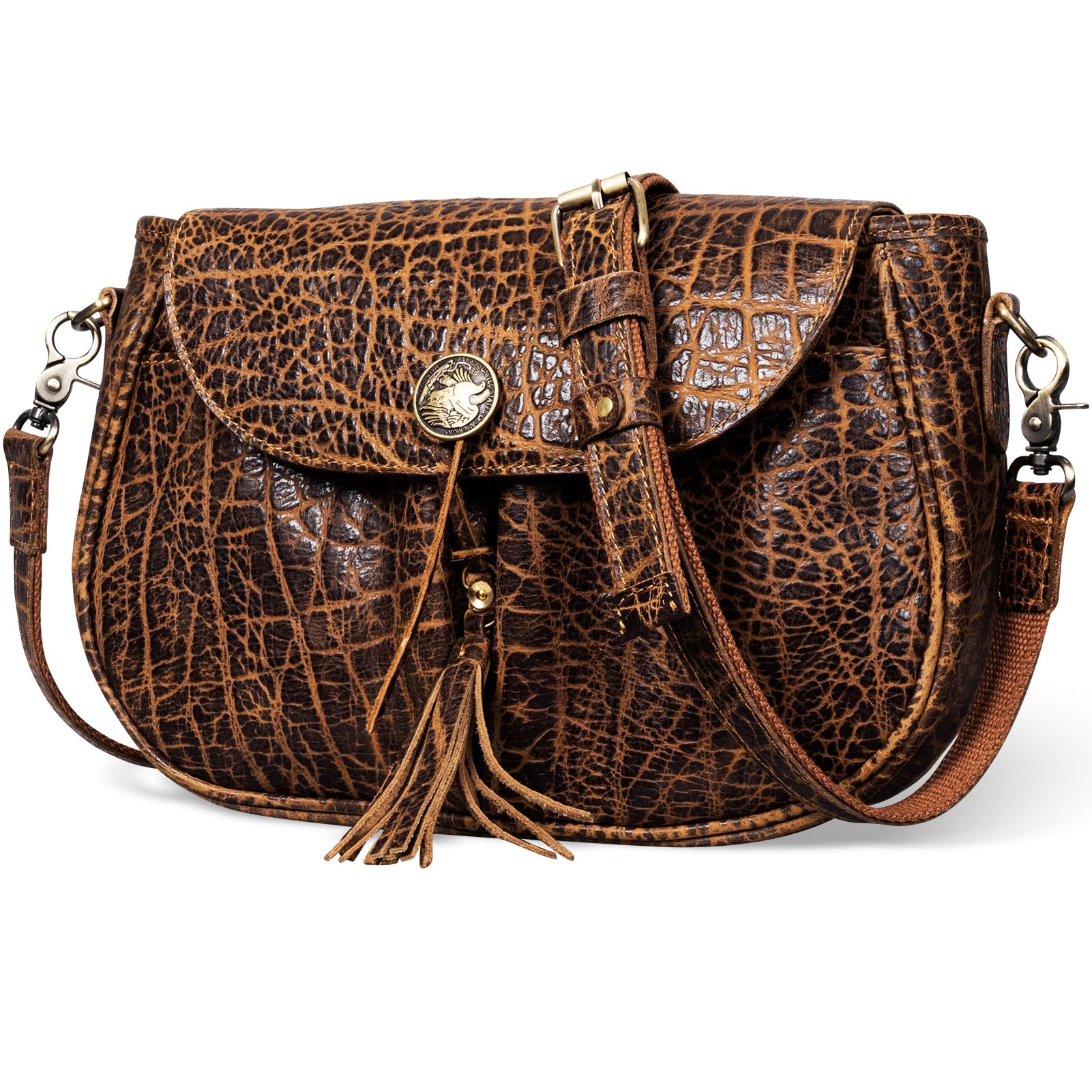 Gexmil Full Grain Leather Cross Body Bag for Women Men Messenger Bag with Zipper Closure Vintage Handmade Satchel