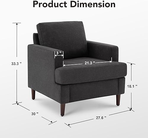 Miniatura 2 de Weture Silla decorativa de mediados de siglo, sillón moderno de tela de lino para sala de estar, cómodas sillas tapizadas de lectura para