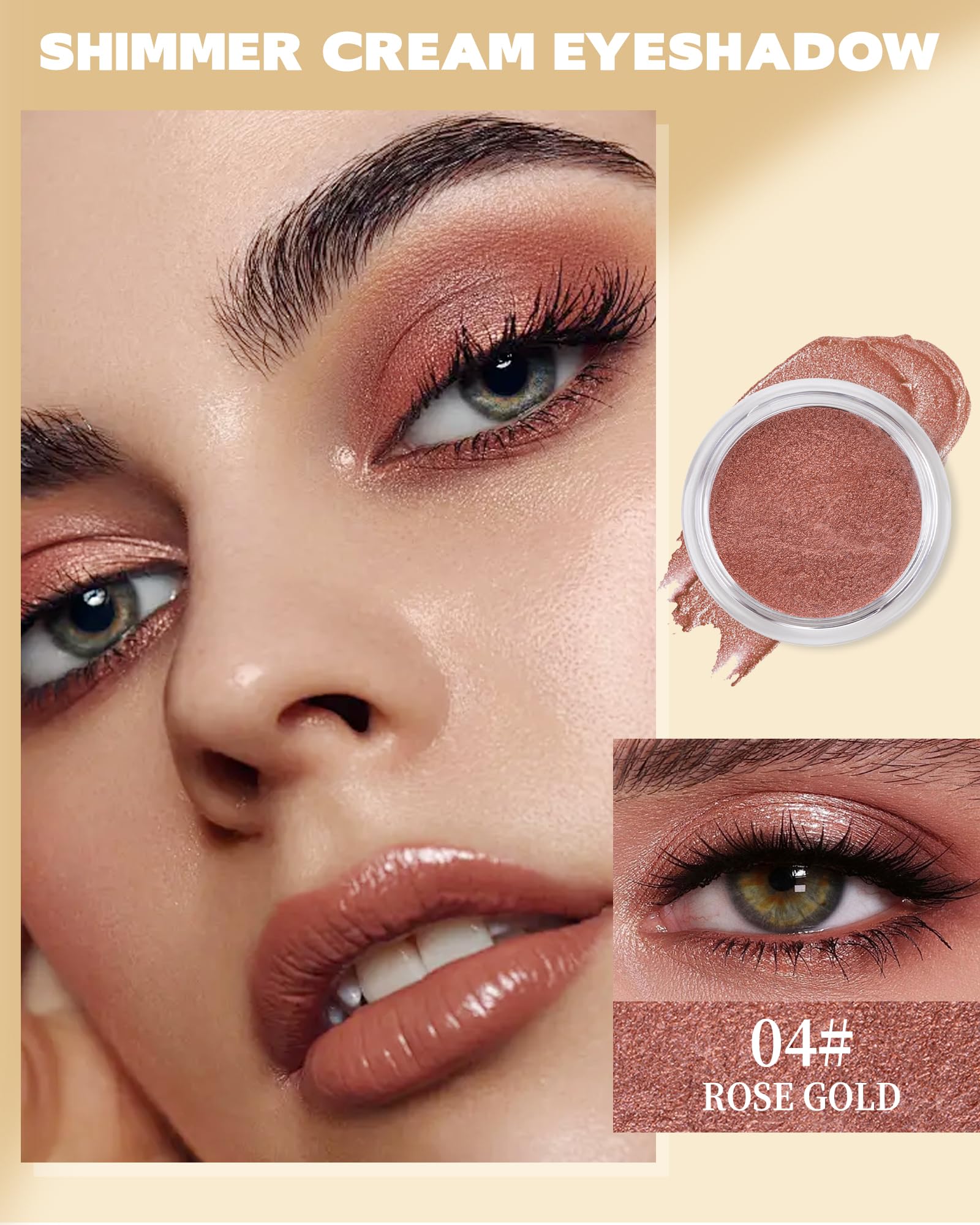 Shimmer Cream Eyeshadow, Ultra-Blendable Glitter Eye Shadow with Moisturizing Formula - Image 2