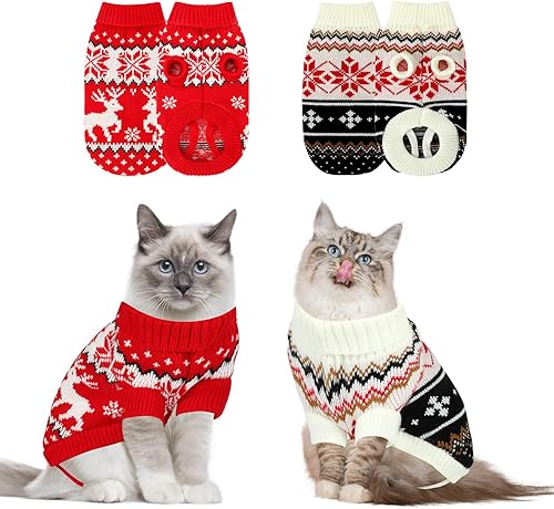 Miniatura 8 de BWOGUE Paquete de 2 suéteres de Navidad para gatos, suéteres de Navidad para perros, ropa cálida para mascotas, renos, copos de nieve, suéteres para