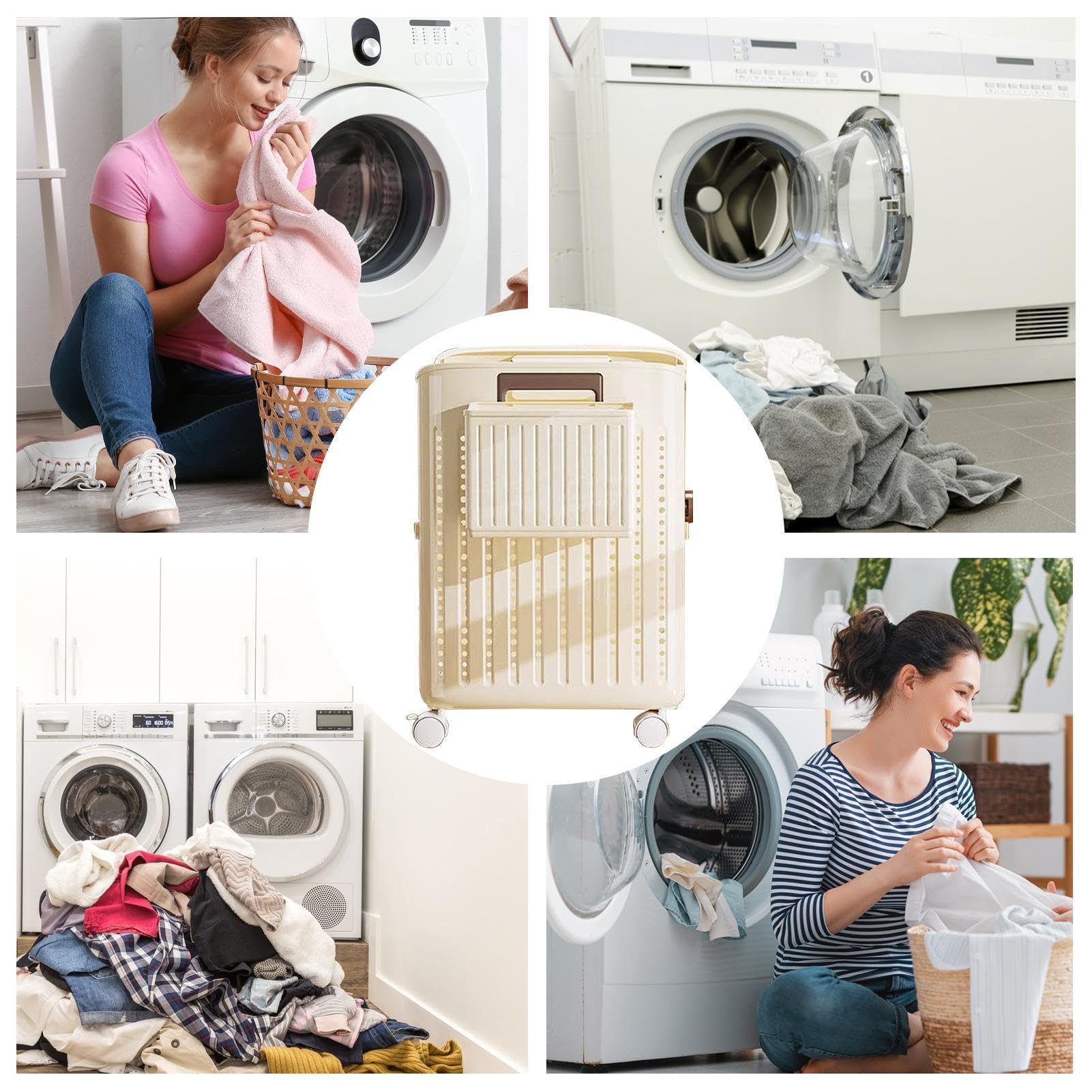 Panier à Linge Équipé de Roues | Panier à Linge Pliable Avec Roues | Cube de Rangement de Linge Pliable Pour Serrés Chambre Salle de Bain Petits Espaces