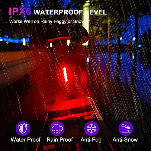 Miniatura 2 de Luz trasera para bicicleta, clasificación impermeable IPX6, 4 modos de luz trasera de bicicleta, recargable USB-C, luz trasera para bicicleta