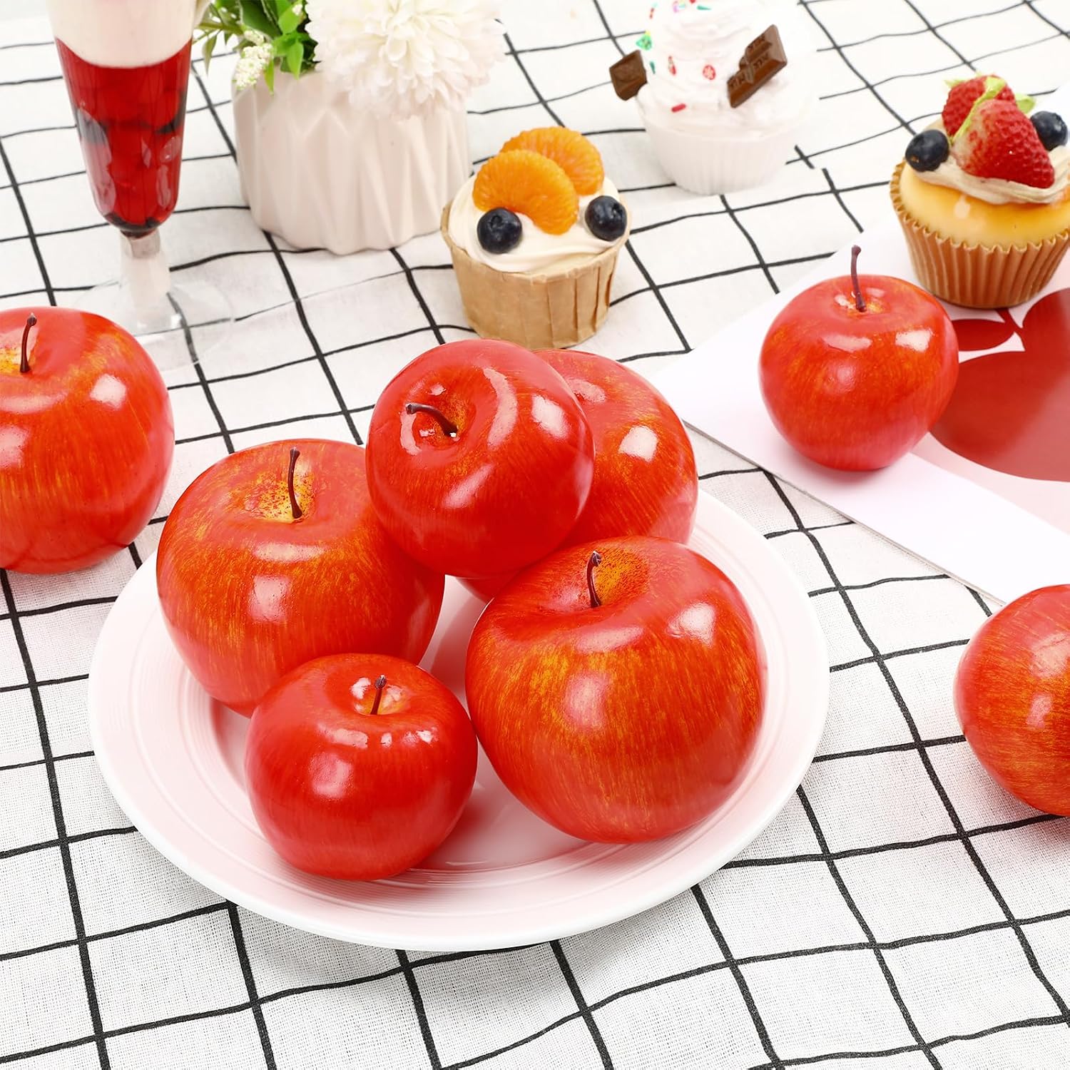 JUNEBRUSHS 16 Pieces Fake Apples for Home Kitchen,Red Foam Fruits Set