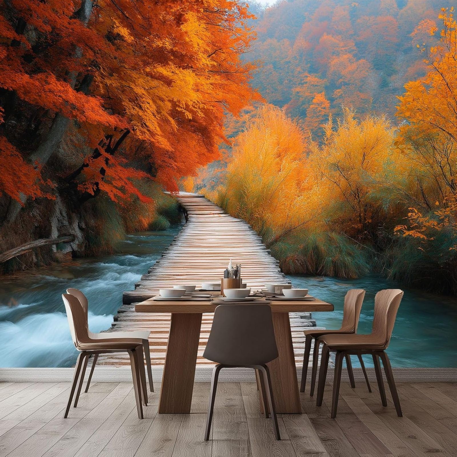 Wallpaper Autumn National Park Photo Wallpaper Wall Decor Wallpaper Wall Mural Decoration Study Room Living Room Restaurant Cafe Decor, Orange Color, 300cm x 210cm Stickers - Frameless Painting - Post