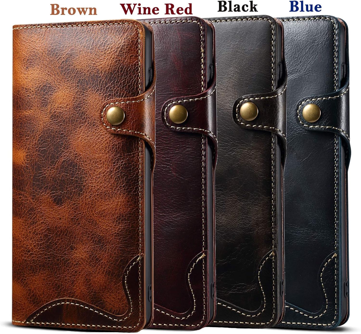 Genuine Leather Wallet Case for Samsung Galaxy S23 FE,Classic Oil Wax Pattern Real Leather Button Card Slot Flip Stand Case Cover with Lanyard Blue