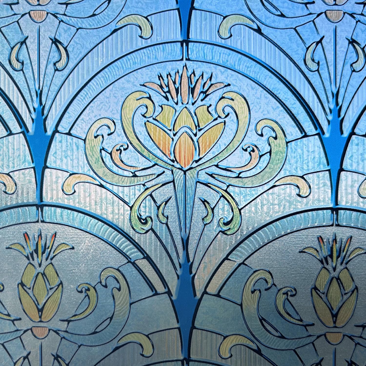 ChicSkin 3D Original Hand Drawn Stained Glass Window Film, Twilight Iris double-sided Decorative Window Film Privacy Vintage, Static Cling Glass Decoration for Living room Bedroom Kitchen 28X180CM — image 1