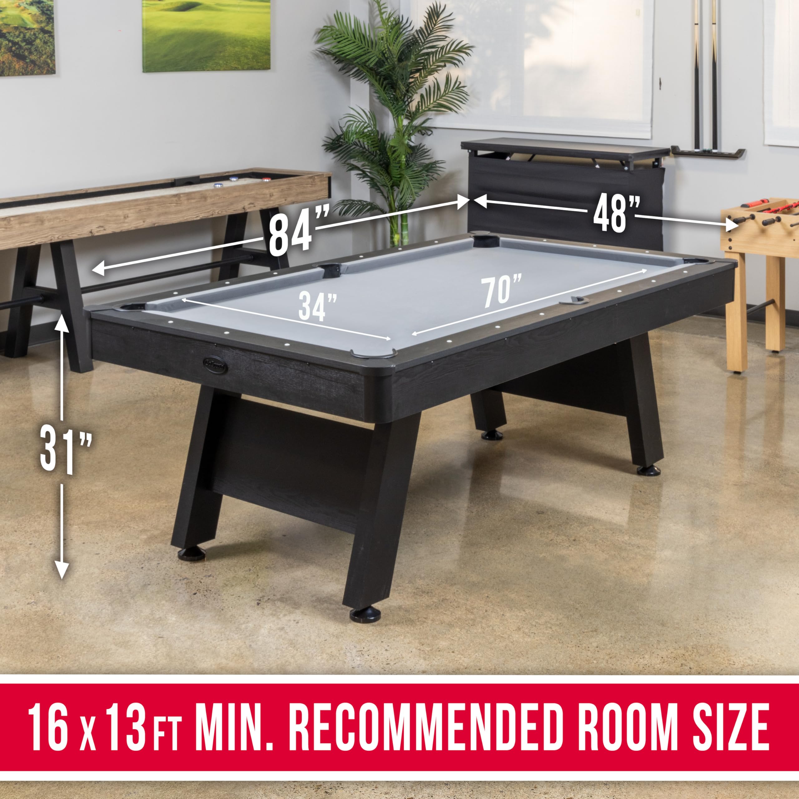 Condition photo showing New/Like New for gosports 7 ft pool table with wood finish - gray, black - billiards game room table for adults & family - accessories not included