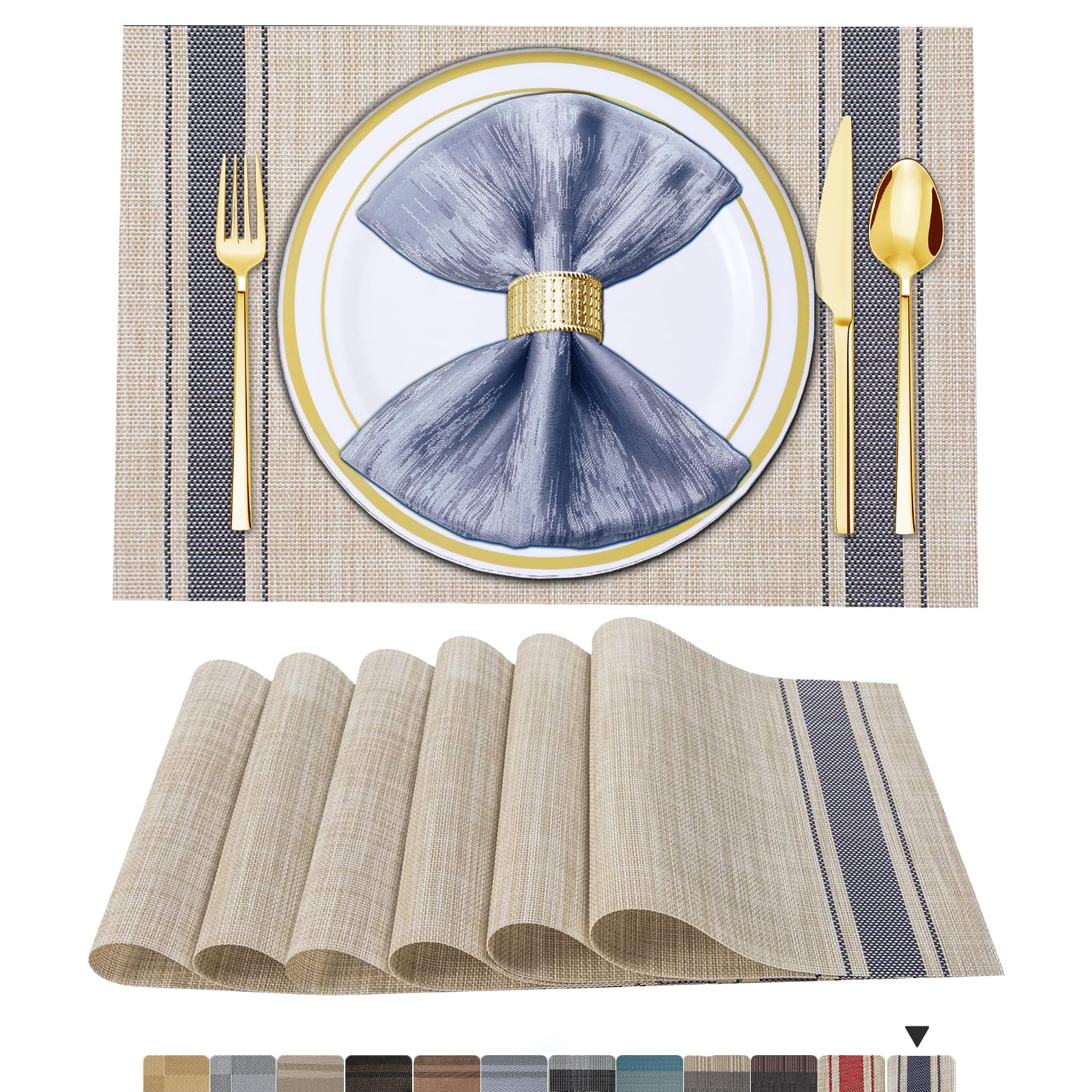 Sets de table en vinyle tissé bleu table de salle à manger