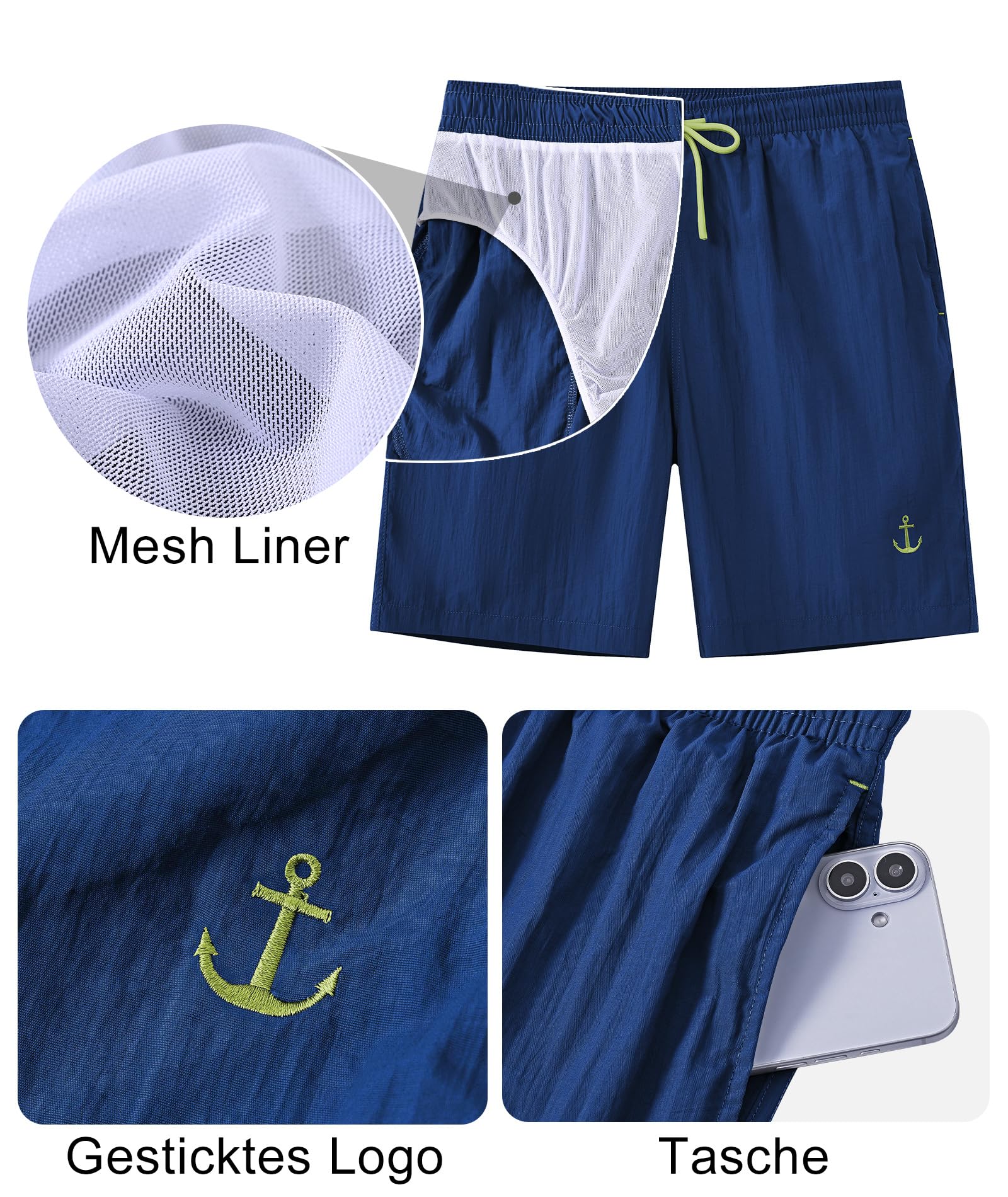 Zoofly Bañador corto de nailon para hombre, cintura elástica, pantalones cortos de baño para hombre, pantalones deportivos con forro de malla — view 3
