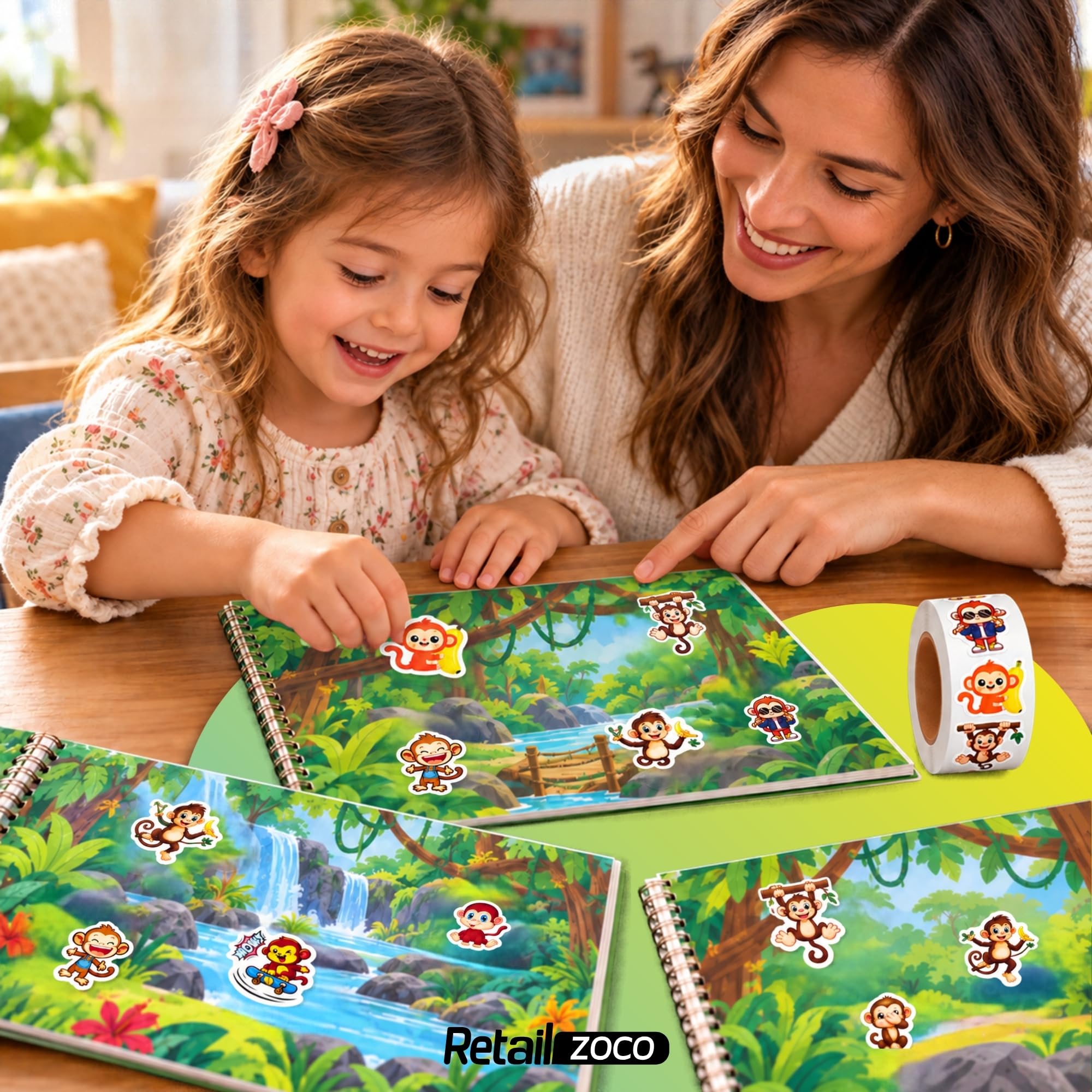 Rollo Pegatinas animales Monos para niños, animal stickers, 3 Unidades - imagen 3