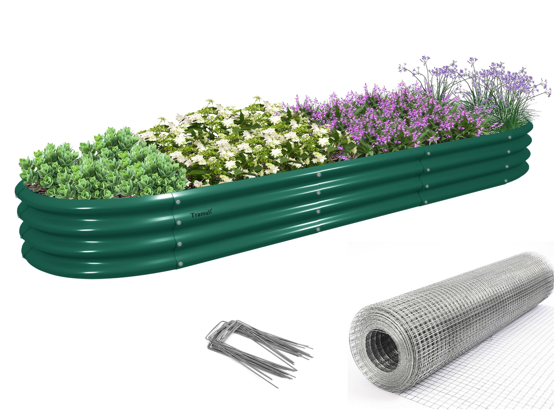 1 Pack 12x2x1FT Galvanized Raised Garden Bed Planter Raised Bed Outdoor Garden Boxes Kit with Stainless Steel Gopher Net Garden Netting to Protect Fruit Plants and Vegetables, Green