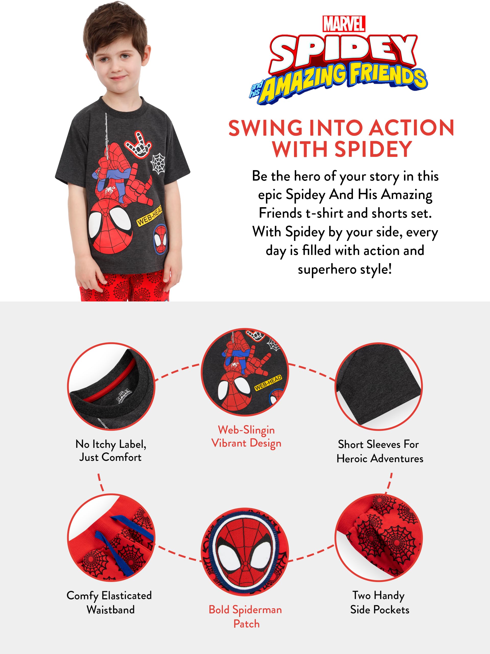 Marvel Vêtements Enfants Garçons | Ensembles Garçon Spidey And His Amazing Friends | Tee Shirt Spiderman Enfant