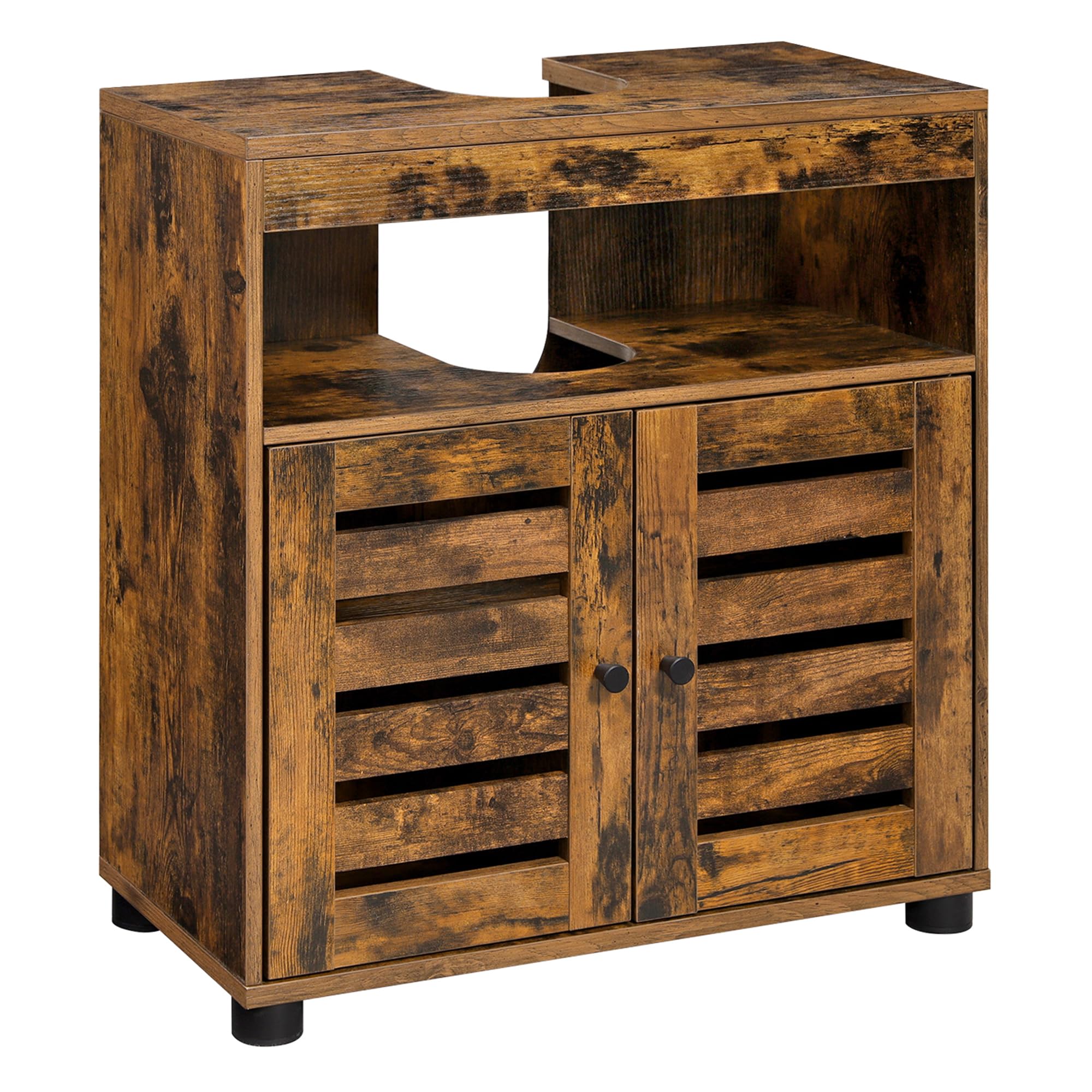 VASAGLE Meuble sous Lavabo, Meuble de Salle de Bain, Placard de Rangement, 30 x 60 x 64 cm, convient aux Lavabos sans Colonnes, avec 2 Portes Persiennes, Planche Réglable, Marron Rustique BBK04BX