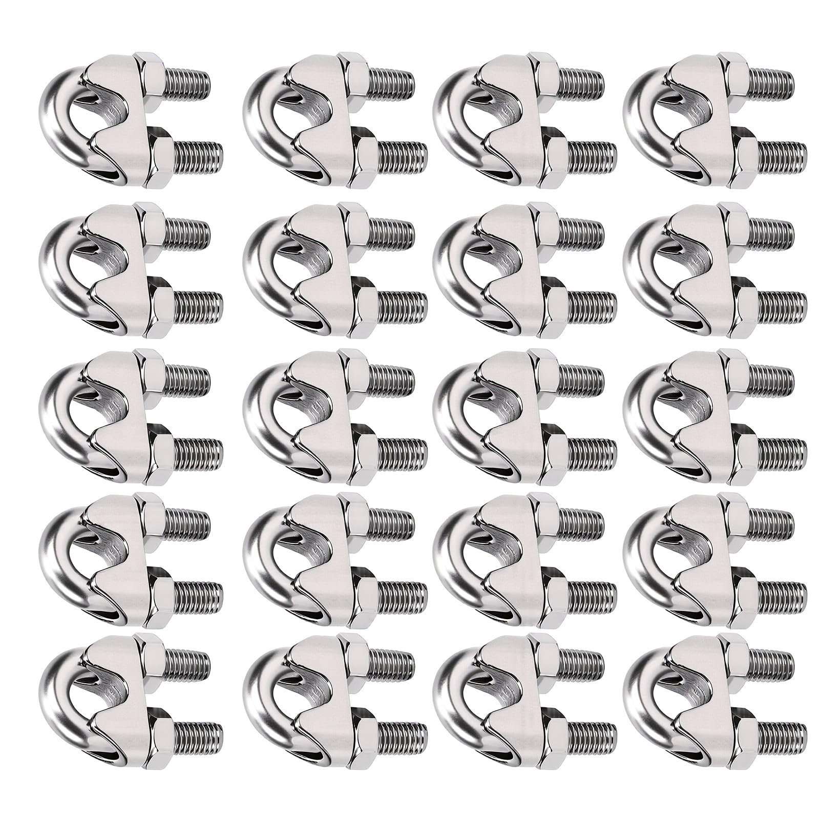 FTVOGUE Morsetto per Cavo a U 20 Pezzi, Fascetta in Acciaio Inox 304 per Cavo da 12mm con Dado Filettato per Cartelli Sospesi, Ringhiere, Camion
