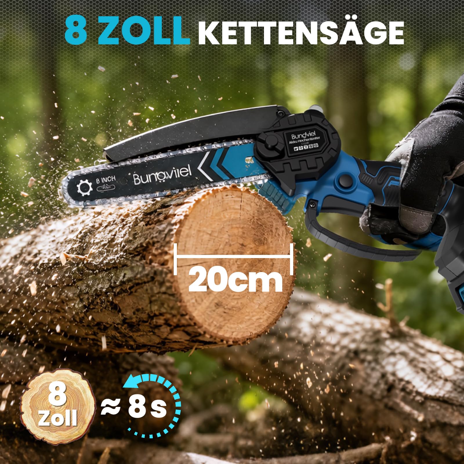 2-in-1 Akku Kettensäge Teleskop Astsäge Elektro Kettensäge Kompatibel mit Makita Akku, 8 Zoll Bürstenlos Mini Astsäge Akku, 2x4000mAh Batterien, 4,6m Arbeitshöhe, Öltank für Garten Baumschnitt