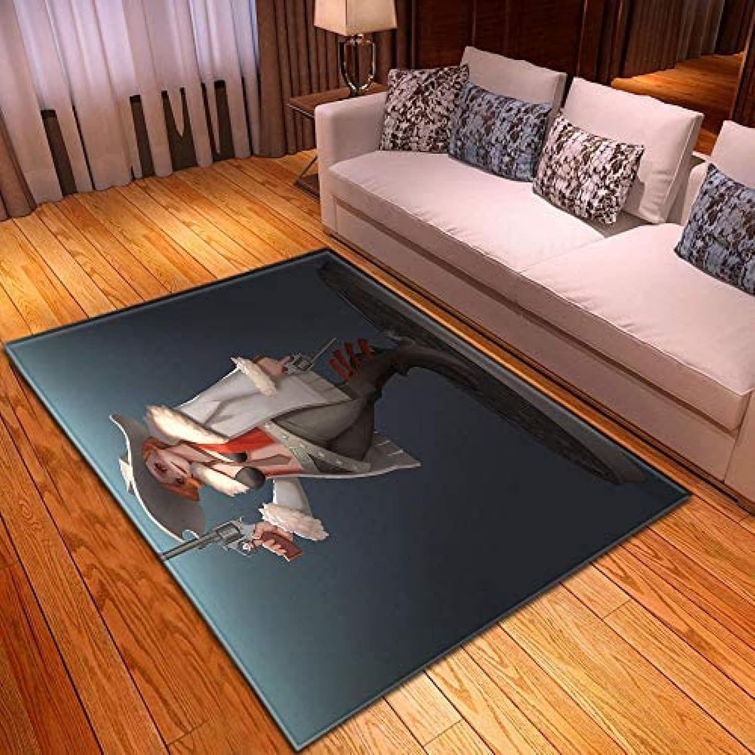 Azul Alfombra, 120x170 cmPatrón de niña de Doble Pistola en Blanco y negroAlfombra con Estampado, Sala De Estar para El Hogar, Dormitorio, Habitación para Niños, Alfombra, Mesa De Café, Tapete