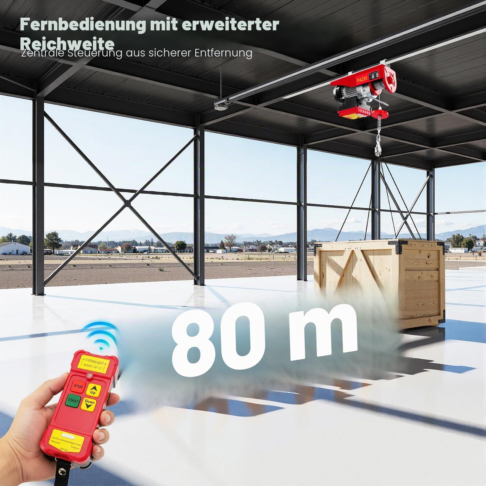 Elektrische Seilwinde 550W mit Fernbedienung -Elektrischer Kettenzug 250kg Tragkraft mit 2 Betriebsmodi (Einzel-/Doppelseil) für Bau, Lager & Industrie‌