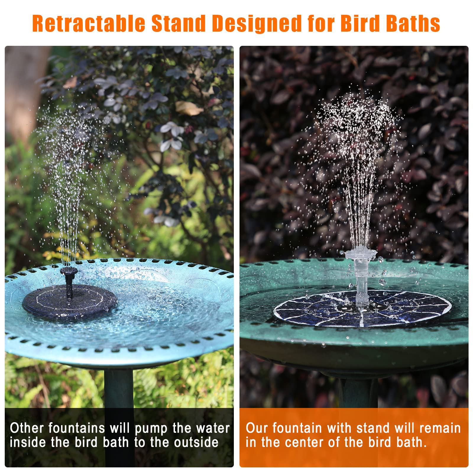 AISITIN Fuente Solar Jardin Exterior 3,5W LED con Soporte Ajustable, Fuente Solar Flotante con Batería Recargable, Diferentes Boquillas y Luz Multicolor para Piscina, Estanque Jardin, DIY