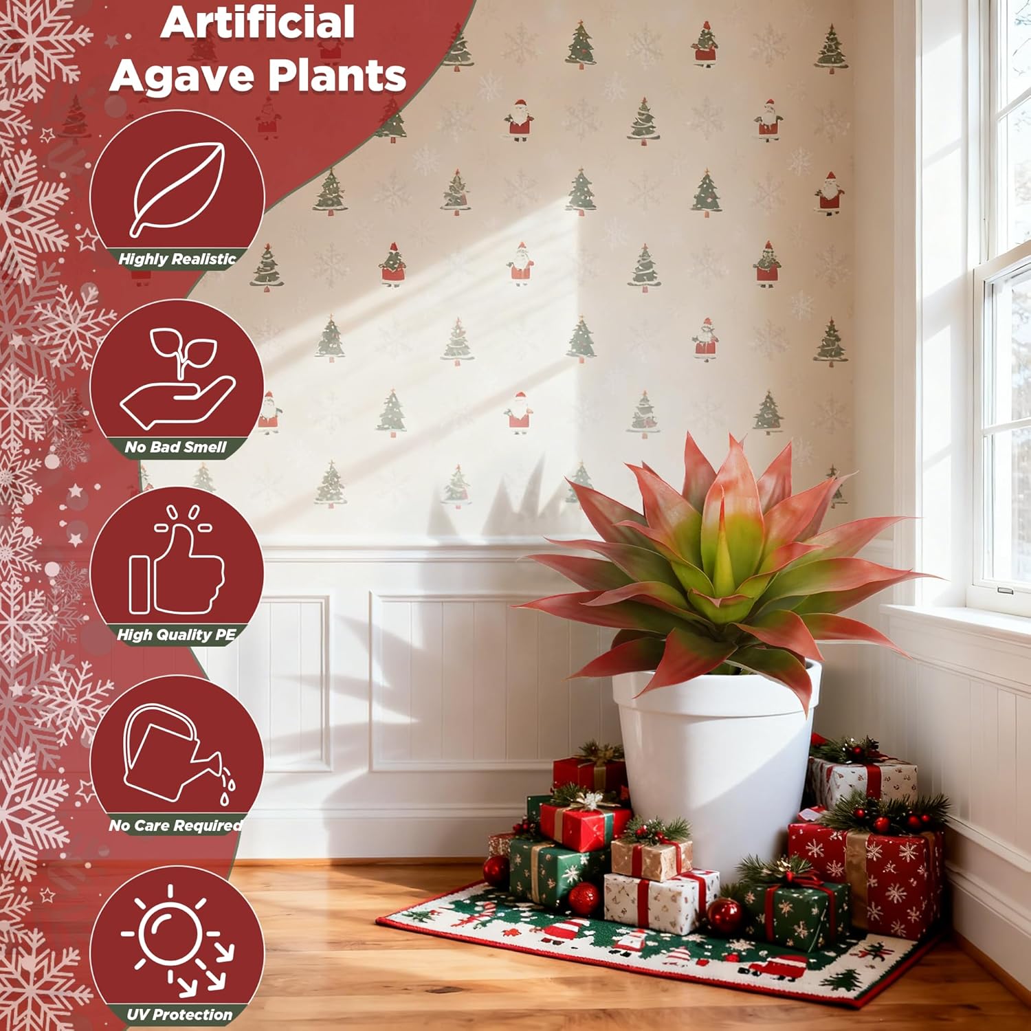 24 Inch Red Artificial Agave Plant with Ground Stake, Realistic Faux Succulents for Home Decor, UV-Resistant Fake Agave Plant for Indoor Outdoor Planters, Porch, Patio, Balcony, Poolside, 2 Pack - Image 2