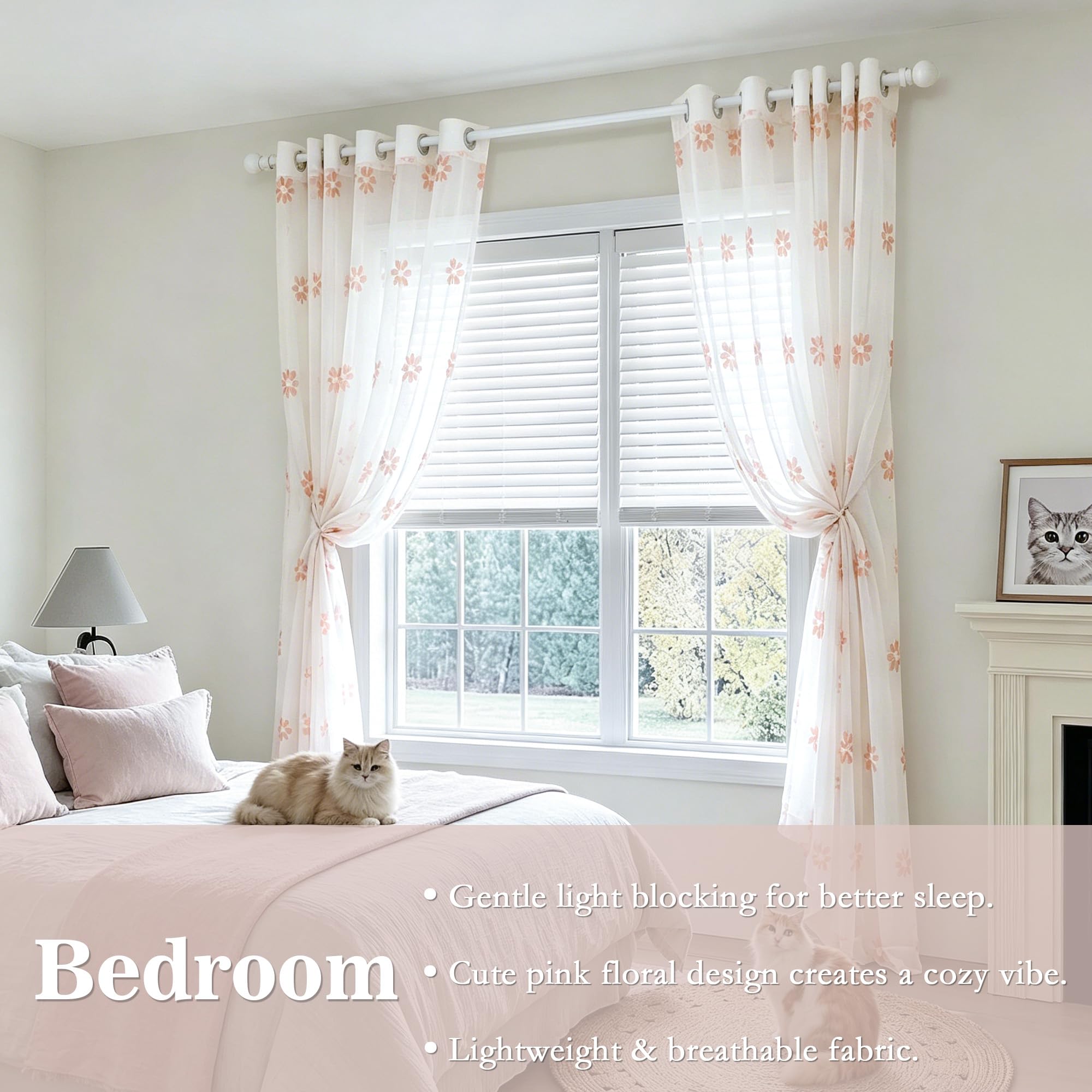 MYSKY HOME Rideaux avec œillets, rideaux pour salon, chambre à coucher, rideau court, lot de 2, rideau semi-transparent, pour chambre d'enfant, H 160 x l 140 cm, poudre de corail