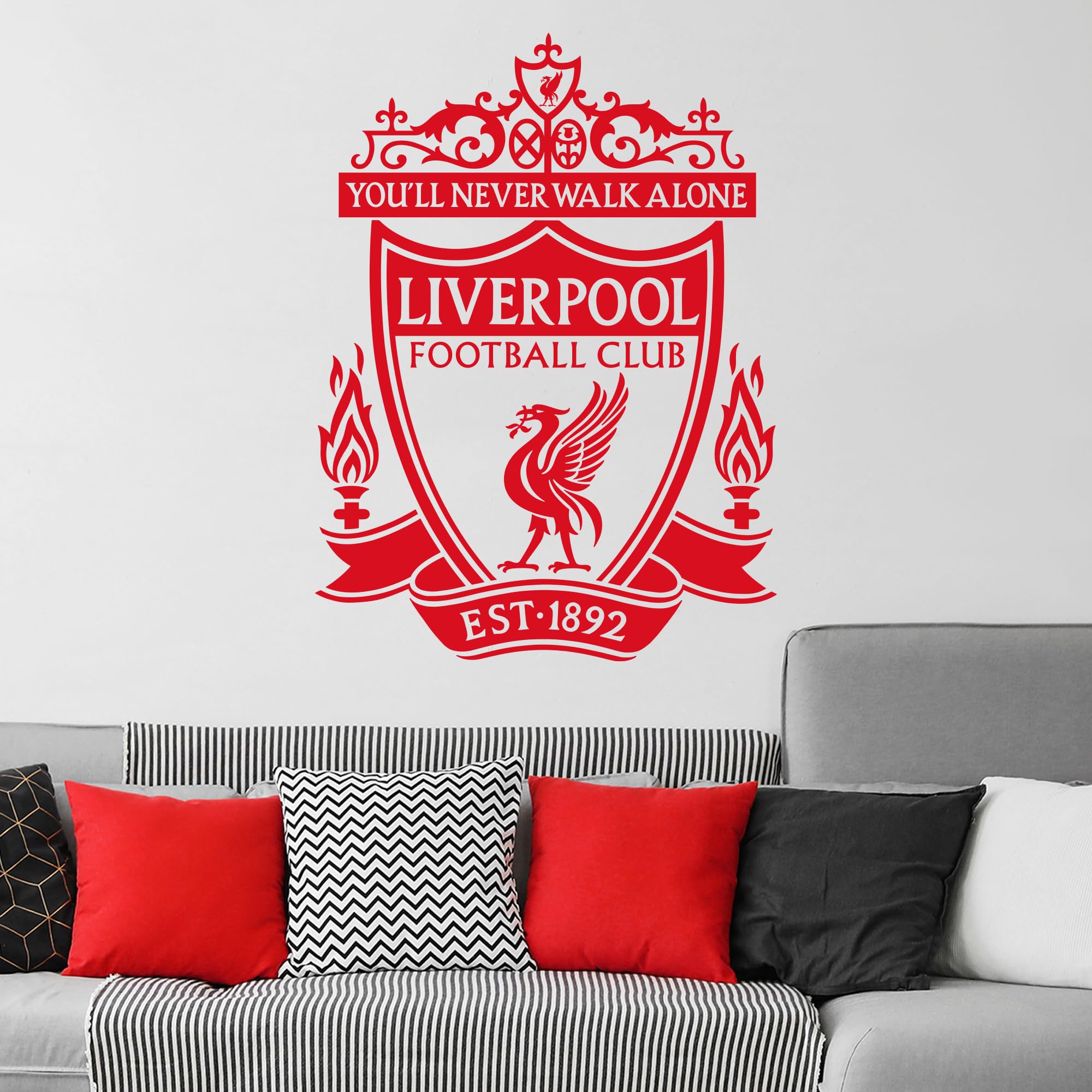 Themed Liverpool FC Wall Sticker - One Colour Crest Wall Decal Football Art Mural (120cm height x 80cm width)