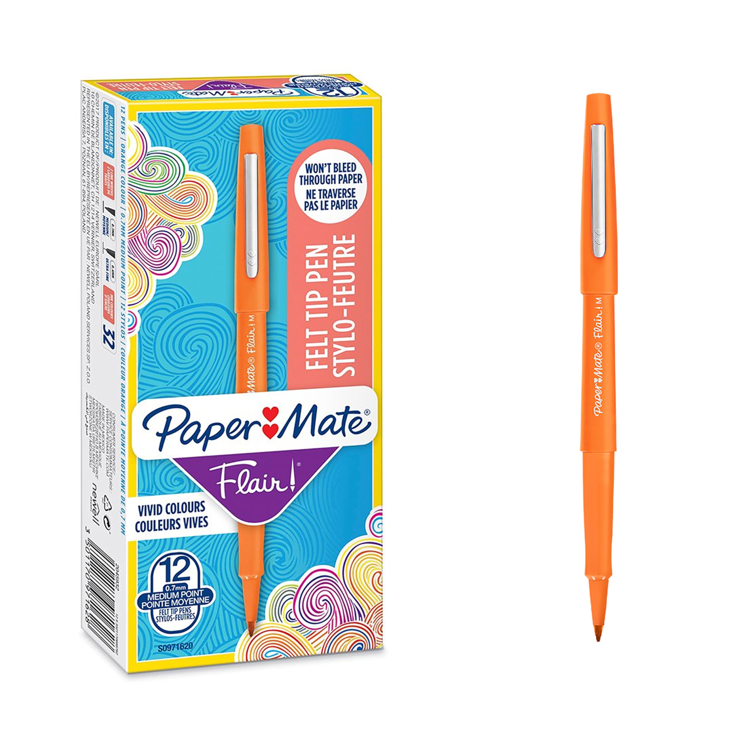 Flair Pen, 1.1mm Medium Tip, Orange, Box of 12