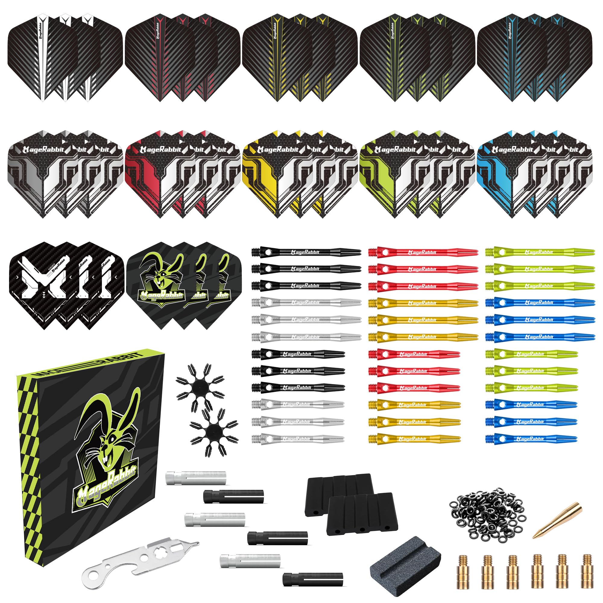 MageRabbit Darts Aluminum Shafts Full Darts Accessories Kit (36 Flights, 36 AluminumShafts and Dart Tools),All In One Pack Dart Accessories,Premium Dart Parts & Replacement Set,For Soft/Steel Darts